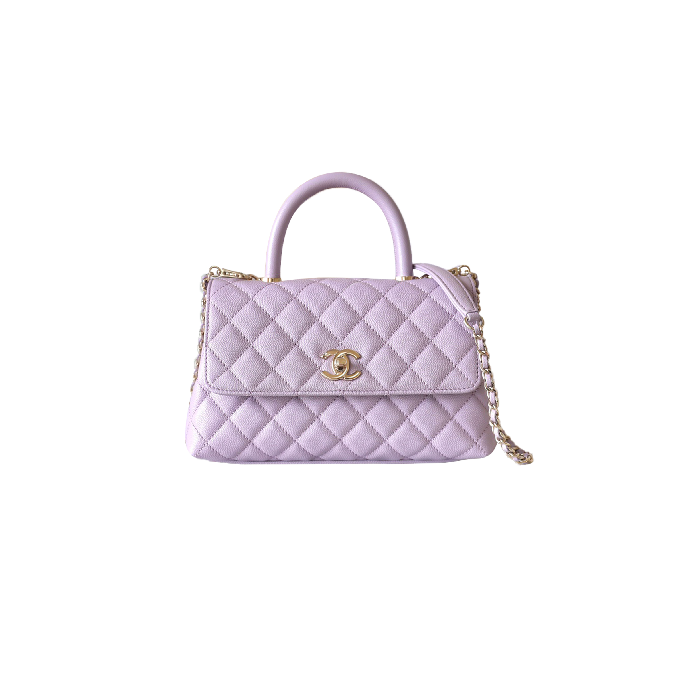 CHANEL MASTER SMALL COCO HANDLE FLAP BAG LIGHT PURPLE CAVIAR LIGHT GOLD HARDWARE A92990 (24*14*10cm)